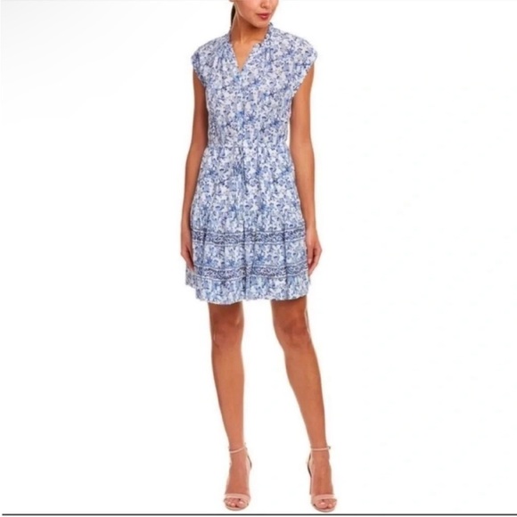 Rebecca Taylor Aimee Floral Silk Mini Shirt Dress Blue White Size 0 - Picture 2 of 12